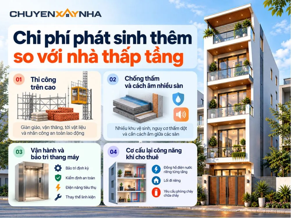 Chi phí phát sinh thêm so với nhà thấp tầng