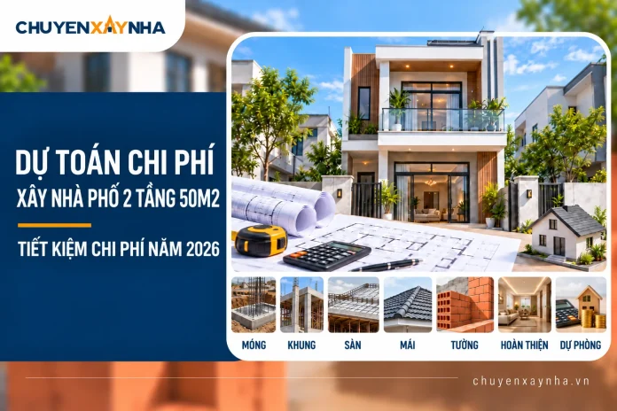 Dự toán chi phí xây nhà phố 2 tầng 50m2