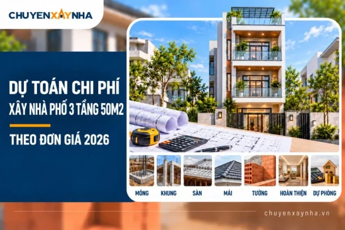 Dự toán chi phí xây nhà phố 3 tầng 50m2