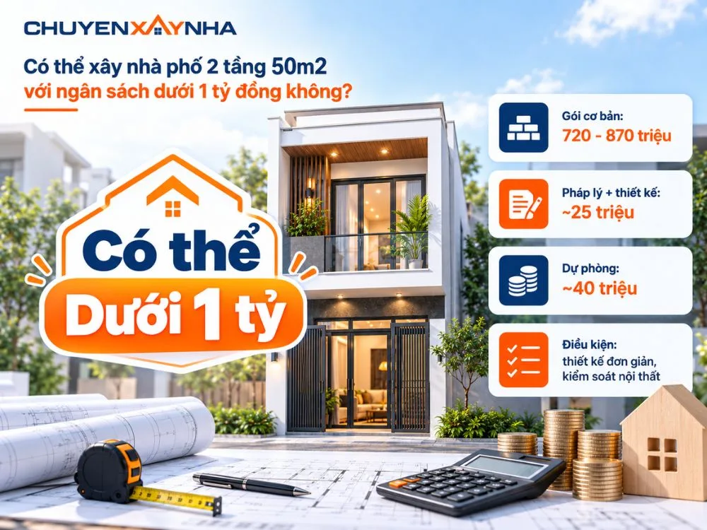 Có thể xây nhà phố 2 tầng 50m2 với ngân sách dưới 1 tỷ đồng
