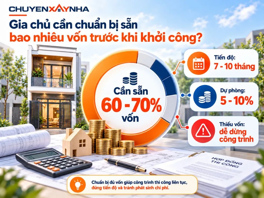Gia chủ cần chuẩn bị sẵn tối thiểu 60 đến 70 phần trăm tổng dự toán