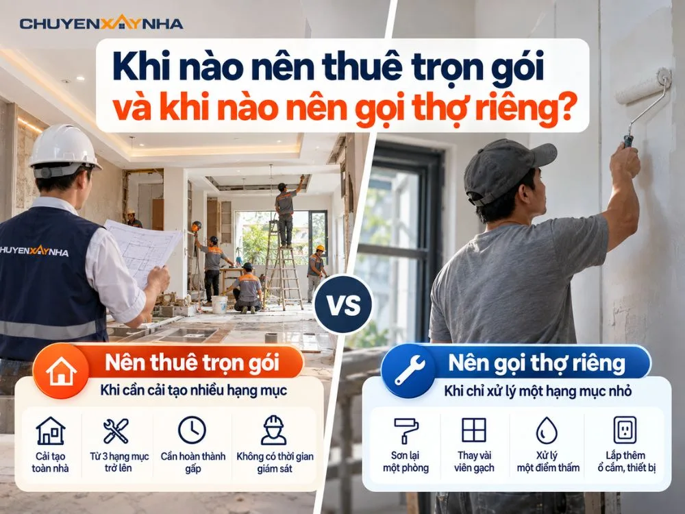 Nên thuê trọn gói khi công trình cần cải tạo nhiều hạng mục cùng lúc