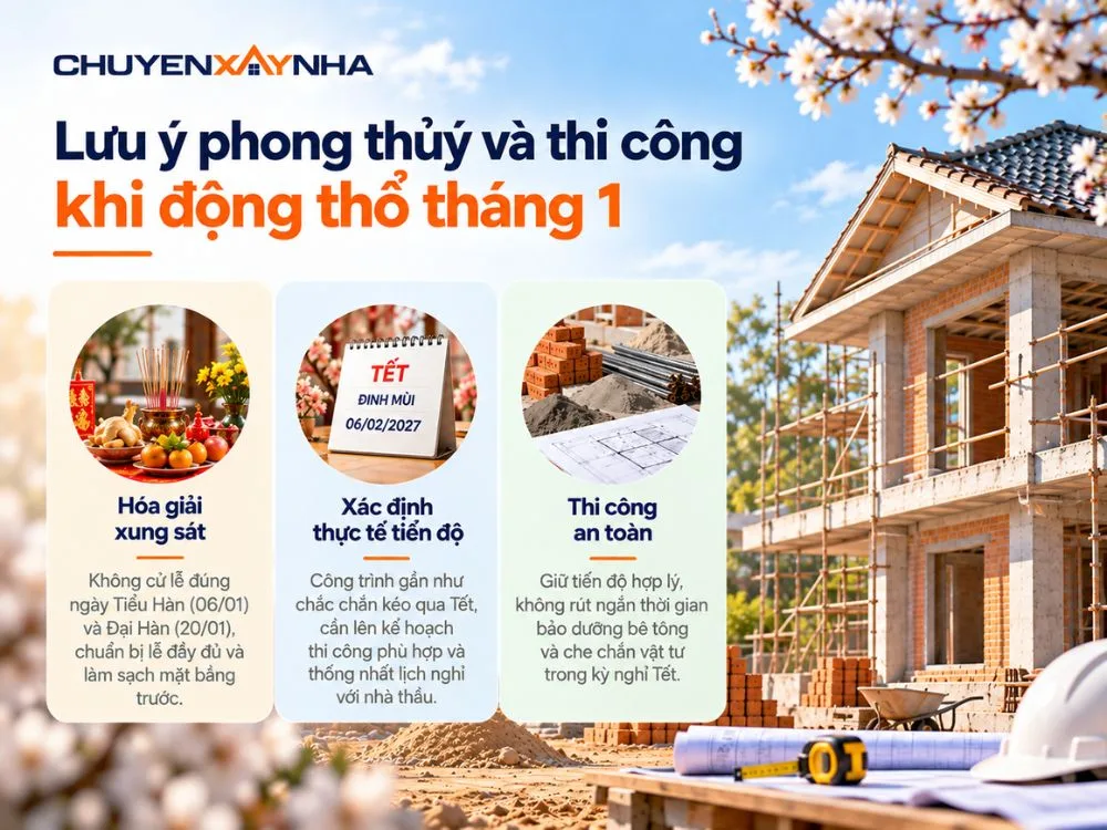Lưu ý phong thủy và thi công khi động thổ tháng 1