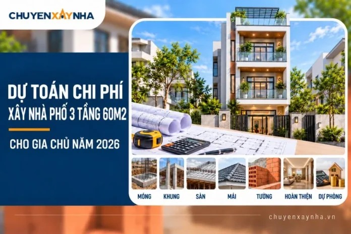 Dự toán chi phí xây nhà phố 3 tầng 60m2