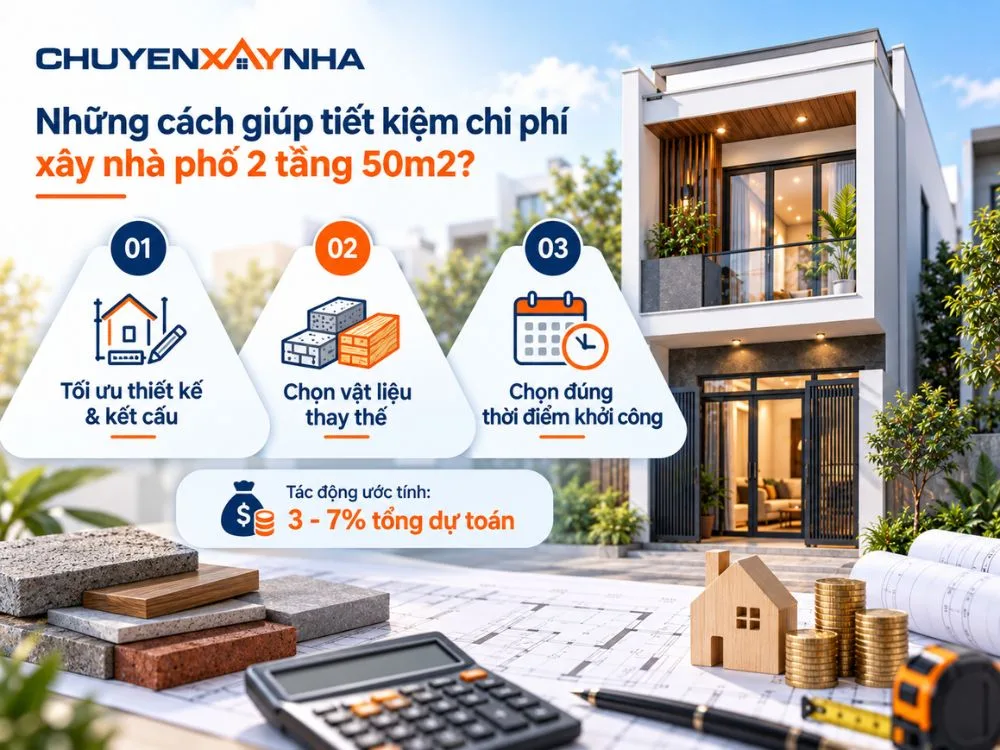 Những cách giúp tiết kiệm chi phí xây nhà phố 2 tầng 50m2