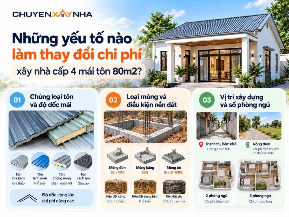 Những yếu tố nào làm thay đổi chi phí xây nhà cấp 4 mái tôn 80m2